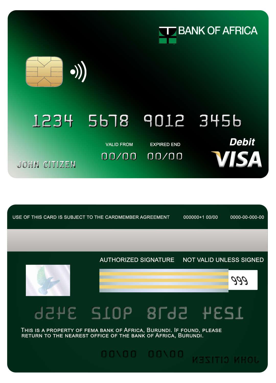 Download Burundi Africa  bank visa card Photoshop template